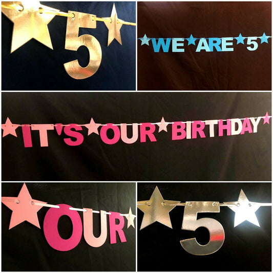 Twins Joint Birthday Bunting, Banner