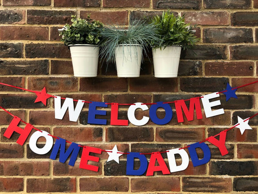 Red White & Blue Welcome Home Bunting, Banner